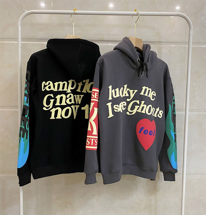 

2021 New Lucky Me i Hoodie Men Women Feel Kanye West Kid Cudi Hoodies Kids See Ghost Sweatshirts Foam Print Pullovers Gvz1