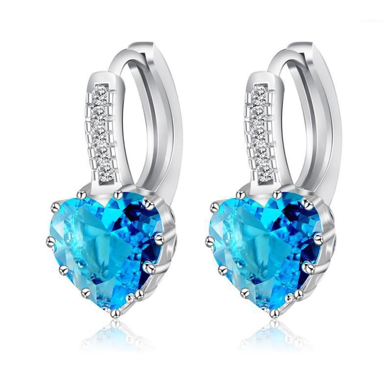 

Colorful Heart Band Real Pure 925 Sterling Silver Jewelry Cubic Zirconia Stone Earrings Fashion Women Gifts Top Quality1