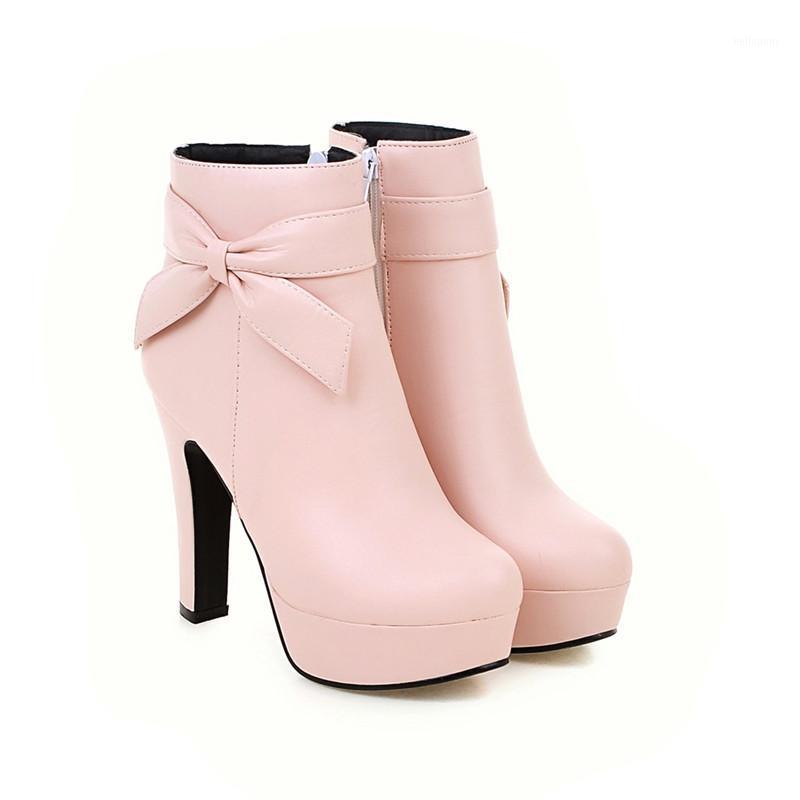 

Fanyuan Bowtie PU leather platform shoes woman ankle boots party zip solid womens boots in spring autumn fashion wedding shoes1, Beige