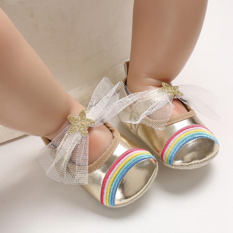 

Newborn Baby Girl Flower Sneakers First Walkers Toddler Rainbow Bow Casual Shoes Infant Little Girls Princess Leather Shoe -18M1