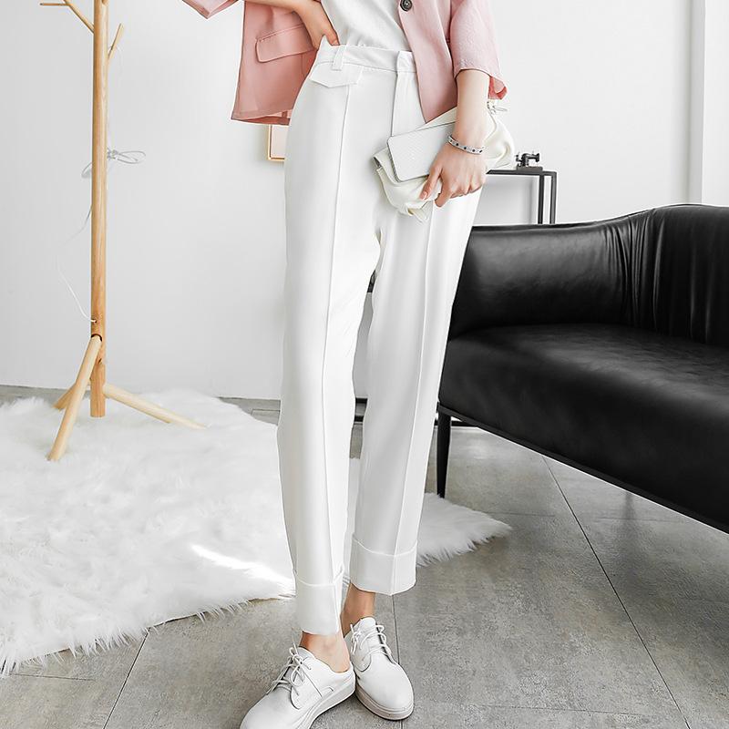 

2020 Summer Autumn New Style Women' Trousers Korean Slimming Micro Elastic Non-Ironing Cropped Slim-Fit Cigarette Pants, Black