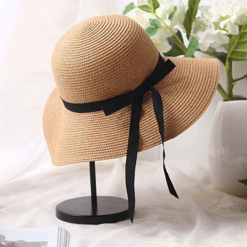 

FLYBER Casual Women Summer Straw Sun Hats Wide Brim UV Protection Girls Foldable Bow Tie Decor Chapeau Femme Trip Beach Hats, 01