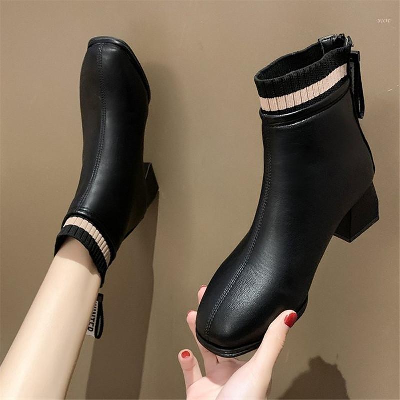 

Autumn Winter Women Boots High Quality Solid Back zipper European Ladies Shoes 2020 Fashion Wild Non-slip High Heels Boots1, Black