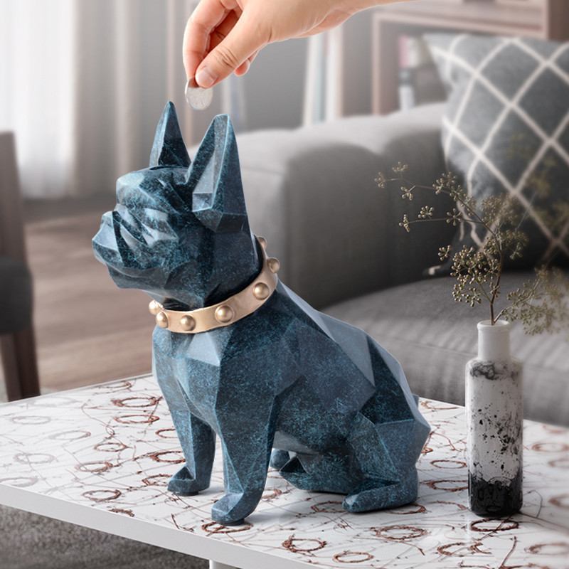 

European Style Geometry French Bulldog Resin Statue Money Box Creative Home Decor Coin Storage Box Child Gift Piggy Bank WX3 T200703