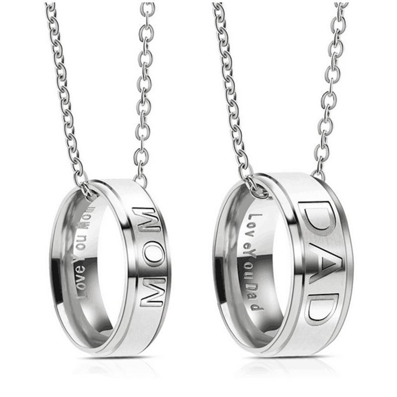 

Fashion MOM DAD Stainless Steel Charm Pendant Necklace Carved Letters I Love You Mom I Love You Dad Gifts