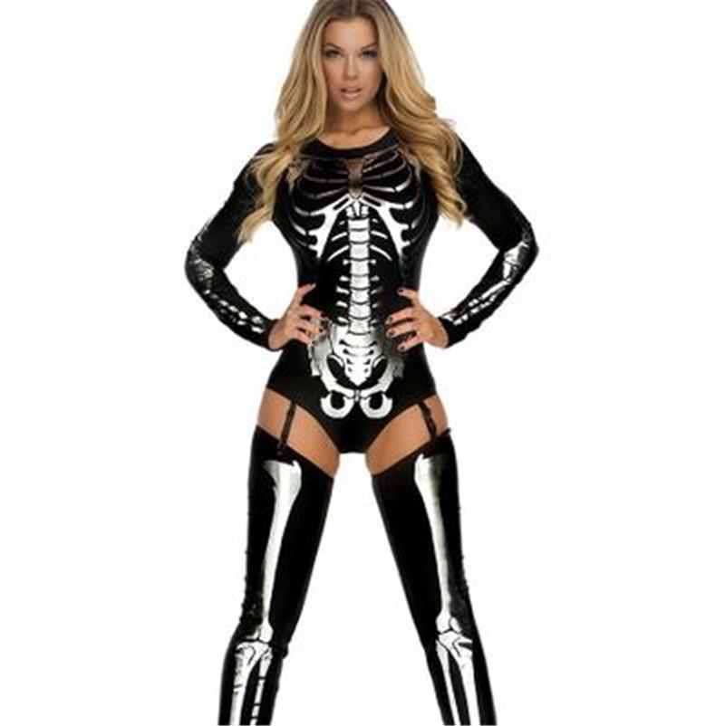 

Women Halloween Skull Rompers Fashion Trend Long Sleeve Skinny Jumpsuits Designer Female New Night DS Stage Funny Game Jumpsuits