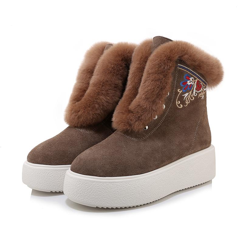 

new winter ankle boots women's shoes cow suede embroidery hair snow boots bottes femme zapatos mujer, Black