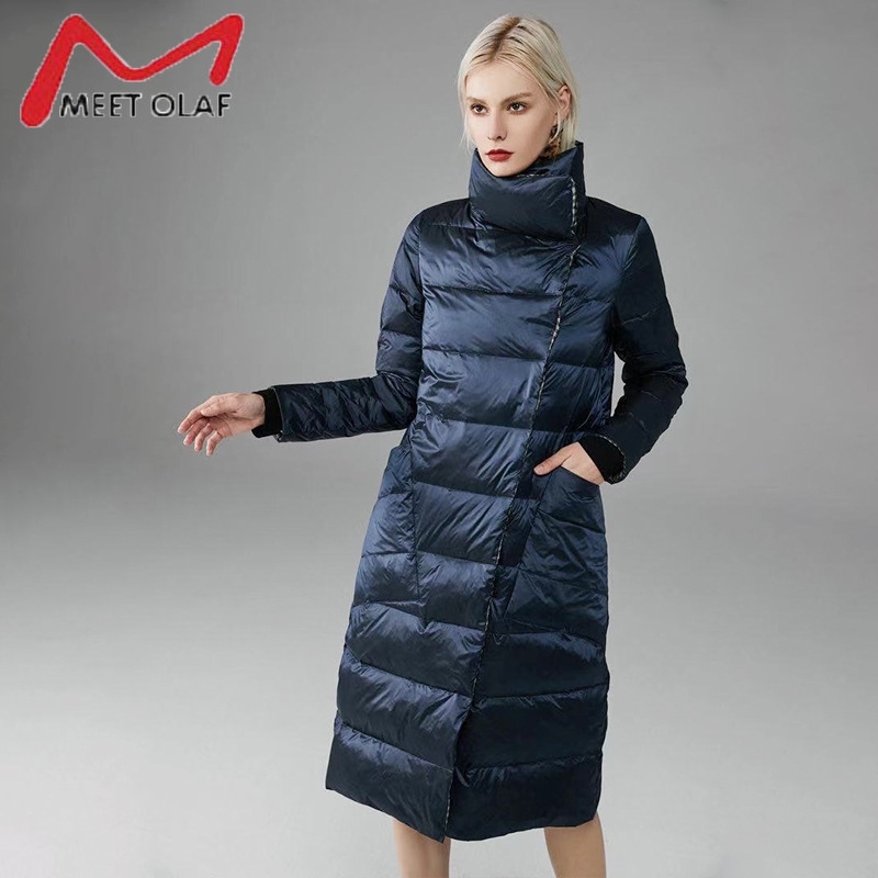 

Double Sided Down Jacket Coat Female Winter Turtleneck White Duck Down Double Breasted Warm Women Parkas Snow Outwear 201123, Grey blue