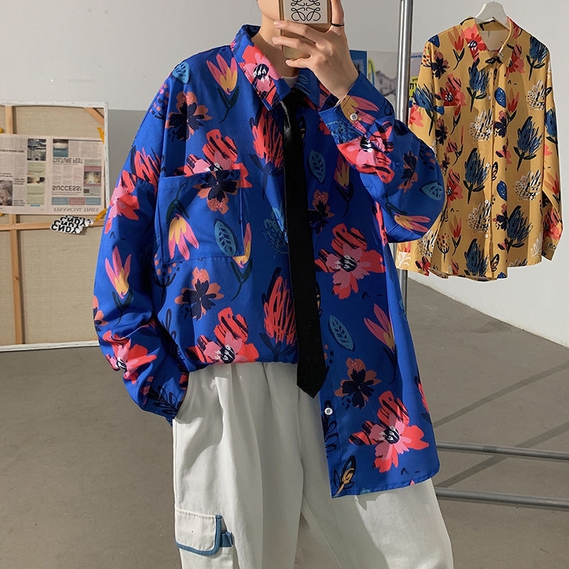 

New Long 2021 Spring and Fresh Autumn Flower Shirt Size -5xl Wild Fashion Youth Male Campus 38NO, Blue