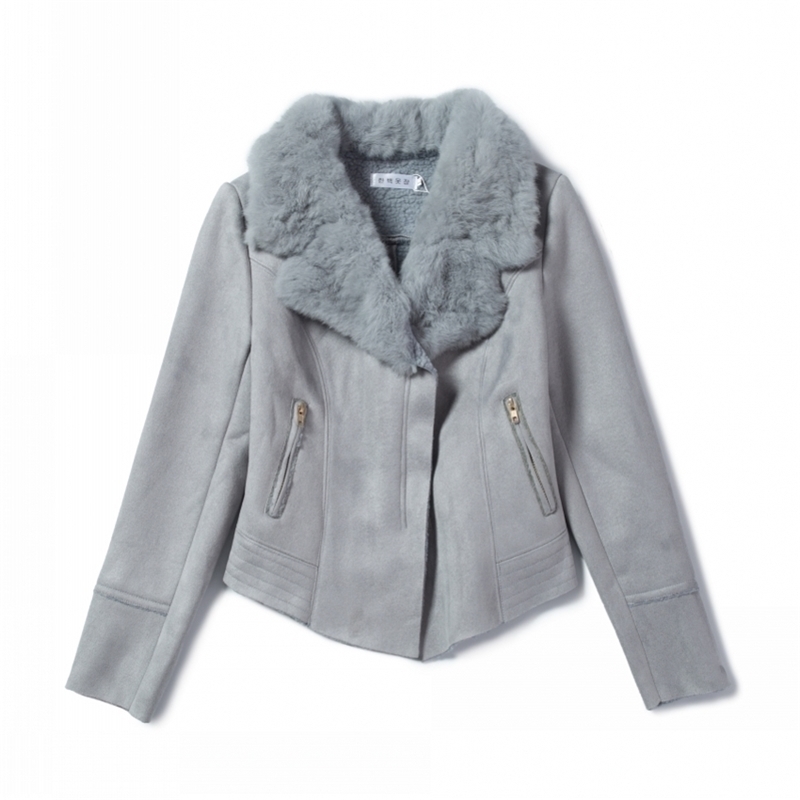 

Real Photos Winter Clothes Women Suede Coat Short Jacket Fur Collar Zipper Thick Slim Outwear chaqueta mujer C91195 201017, Apricot coat