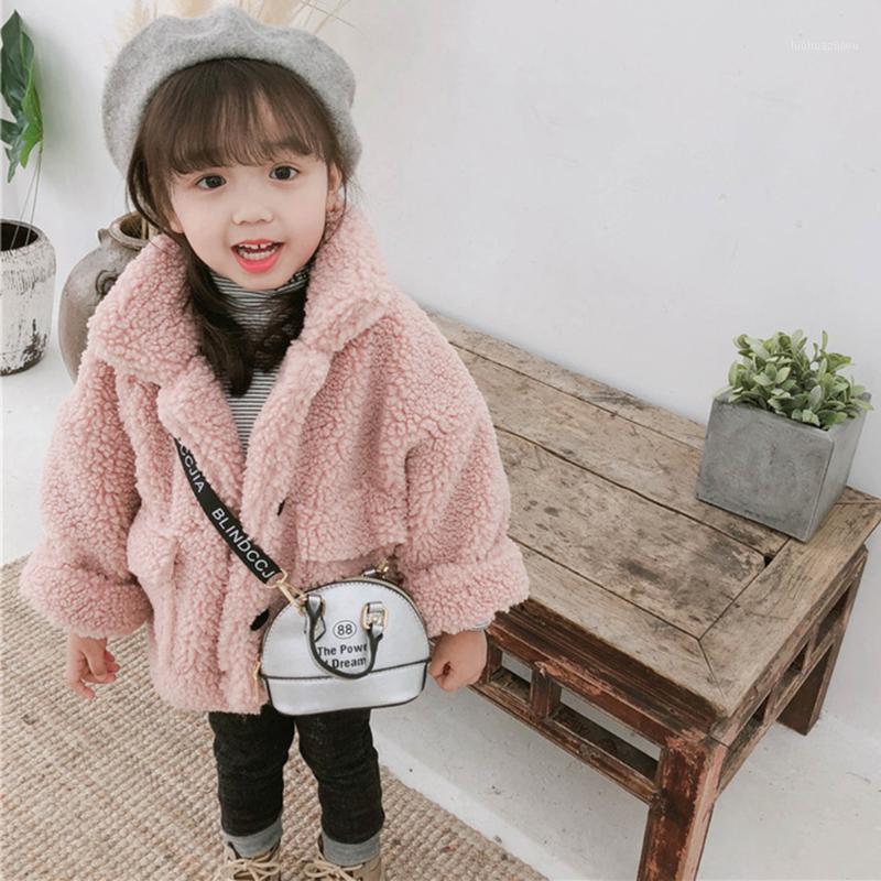 

Girl Winter Coat Children Fashion Long Sleeve Lapel Button Down Faux Shearling Shaggy Coat Jacket with Pockets Warm Winter1, Brown