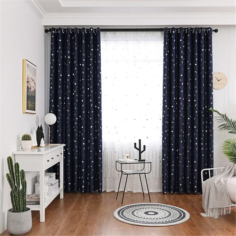 

Punch Stars Moons Printing High Shading Curtain, Home Window Blackout Drapes for Living Room Princess Children Room Kid's, 100x130cm