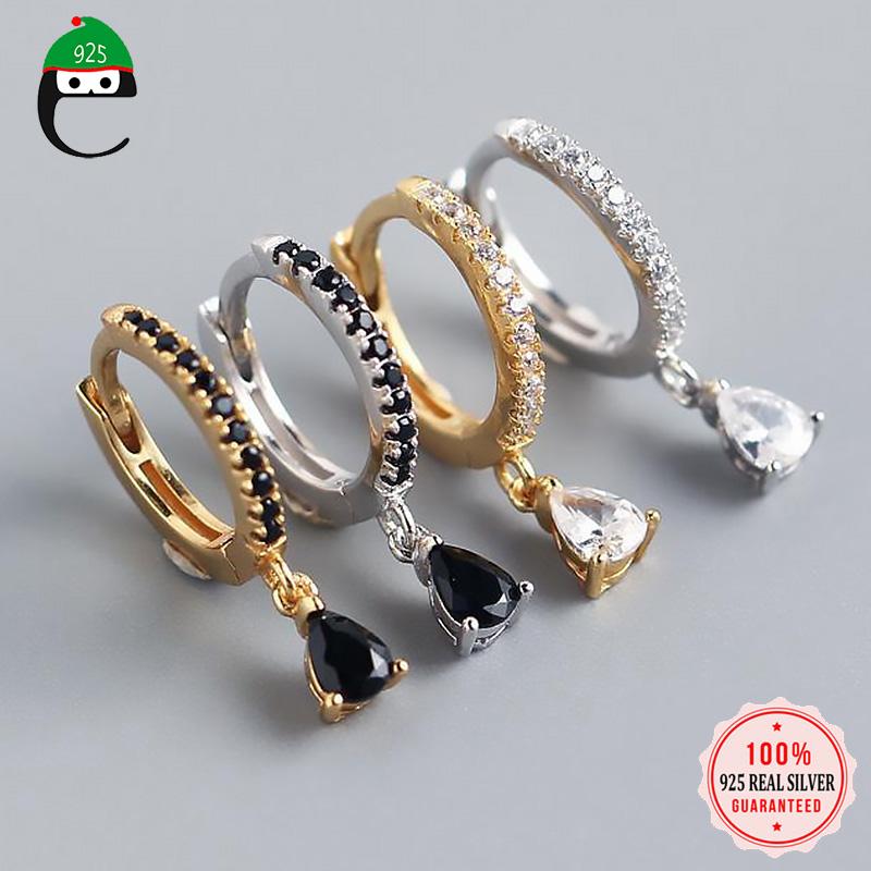 

ElfoPlataSi Real 925 Sterling Silver Fashion INS Water Drop CZ Charm Hoop Earring For Women Wedding Party S925 Jewelry DA1583