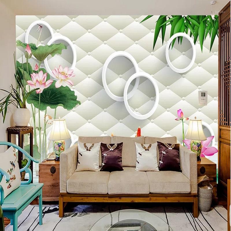 

New Custom 3D Large Mural Wallpaper Lotus stone swan circle expansion space children's room TV Background living Bedroom1, As show