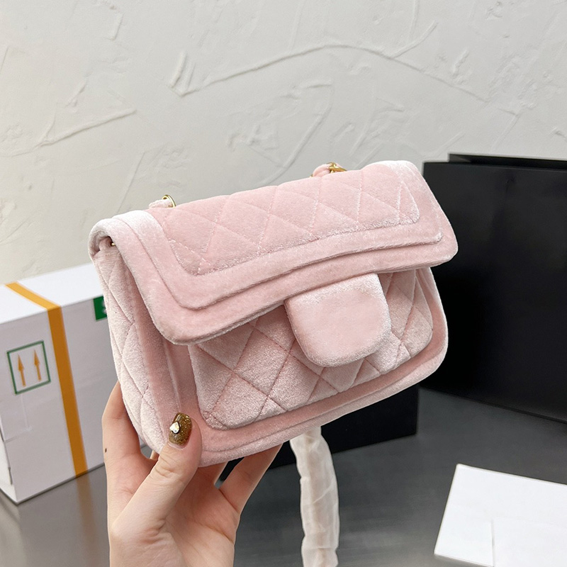 

2022 Spring Classic Mini Flap Velour Square Bags Quilted Pink Black Cosmetic Case Vanity Tofu Pocket Purse Vintage Gold Hardware Matelasse Crossbody Handbags 20CM, Box