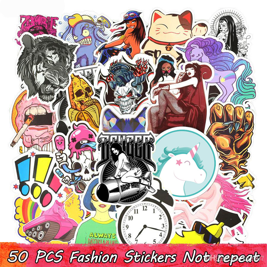 

50 PCS Motorcycle Stickers Graffiti Funny Cool Anime Decals Sticker for Home Decoration Snowboard Laptop Guitar Bicycle Helmet Wall Stickers