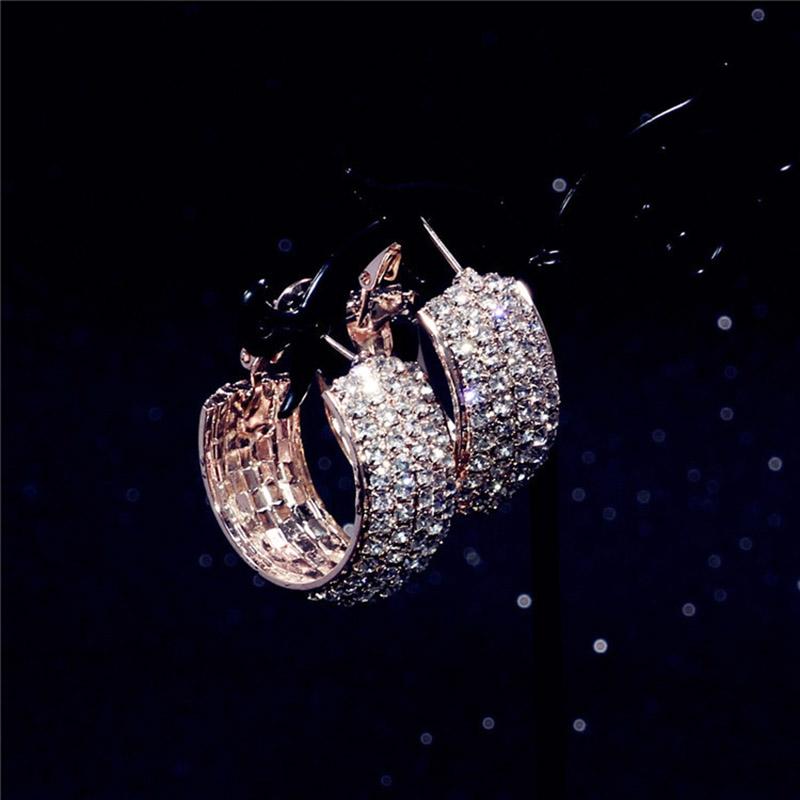 

BLIJERY New Rose Gold Color Rhinestones Circle Earings for Women Crystal Hoop Earrings Celebrity Wedding Party Statement Brincos