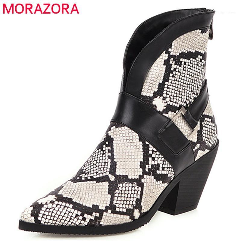 

MORAZORA 2020 hot women ankle boots snake pointed toe zip short boots autumn winter high heels dress shoes ladies office shoes1, Flower
