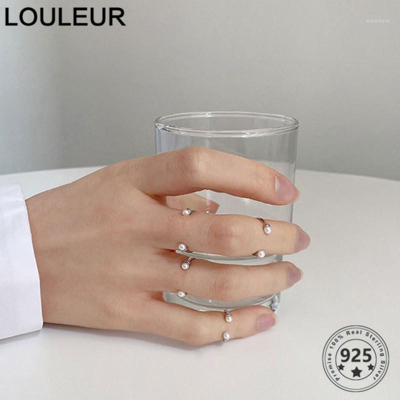 

LouLeur Simple 925 Sterling Silver Ring Individuality Pearl Smile Rings Opened Adjustable For Women Fashion Fine Jewelry Gifts1
