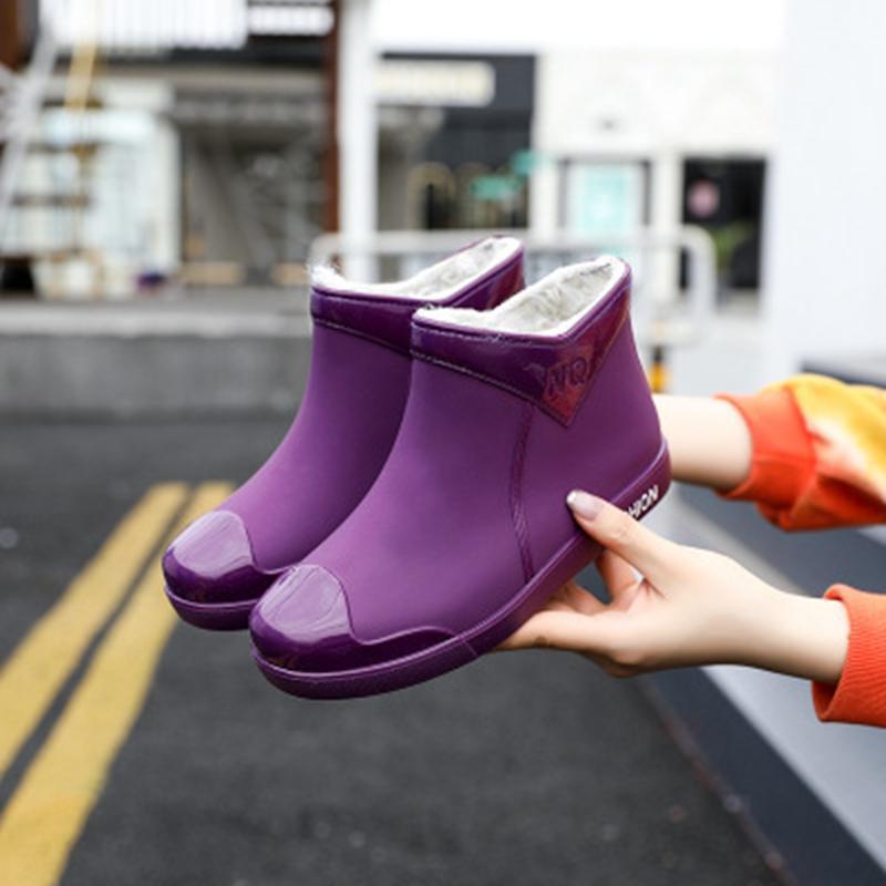 

velvet fur padded boots winter rubber shoes women ankle shoes rain boots for rain waterproof water rainboots ankle1, Beige