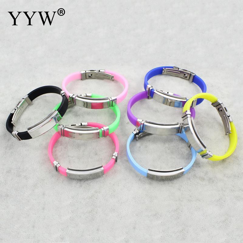 

Silicone Bracelets For Women Fashion Bracelets 2020 Stainless Steel Round Strand Bracelet Femme Jewelry Approx 7.5 Inch Pink
