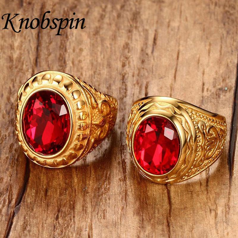 

Hot sale 2020 men Jewelry High polished gold men rings Charm red Rhinestone Best bague homme femme gift US Size 8-12
