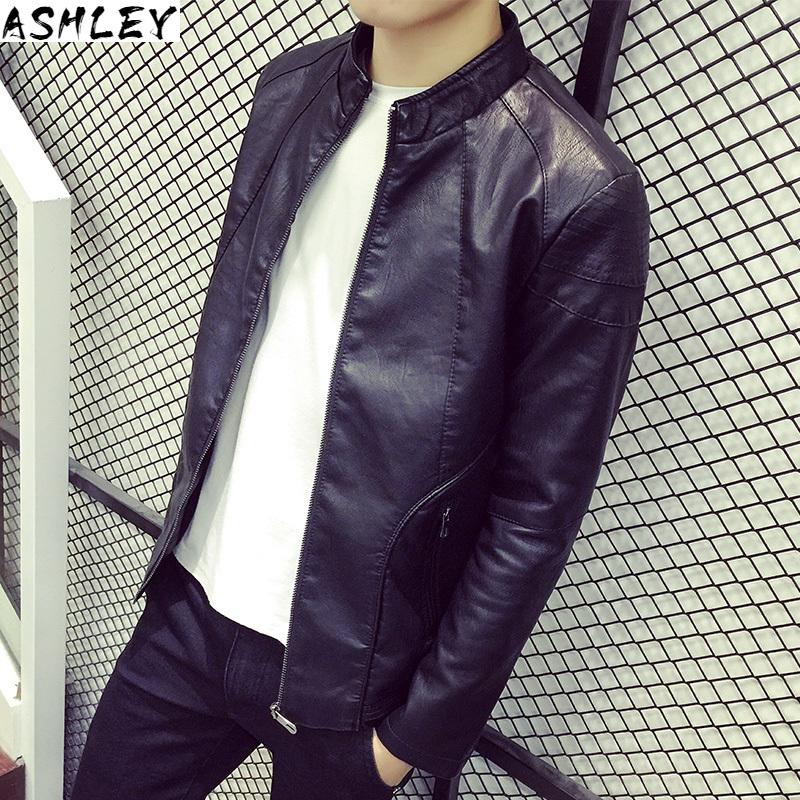 

And Winter Autumn New Temperament Trend High Quality Stand Collar Leather Jacket Business PU Men's Jaket, Black