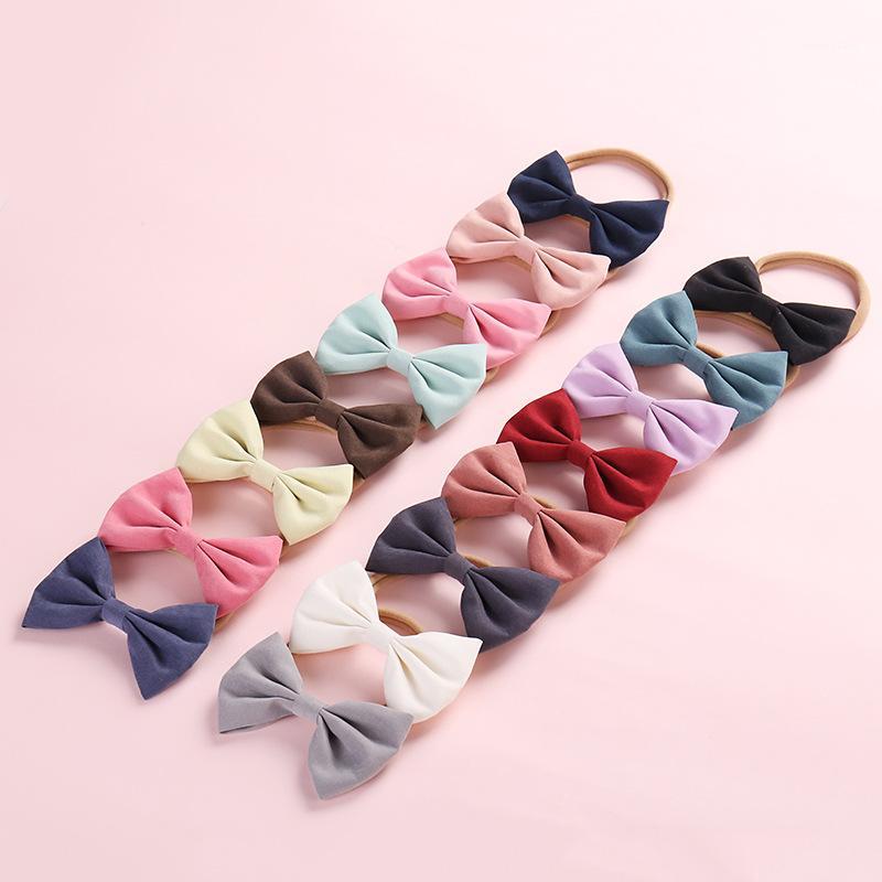 

Hair Bows Headband For Baby Girls Cotton Linen Hair Bands Infant Thin Nylon Headbands Kids Traceless Head Band 17 Colors Summer1, Brown