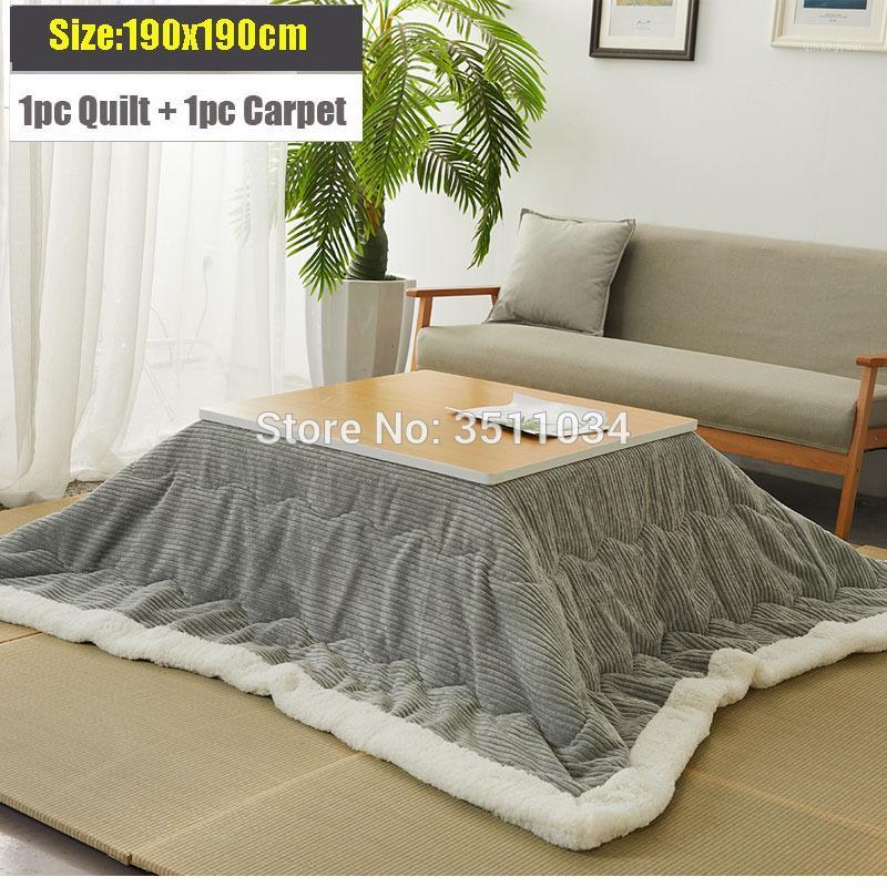 

Winter Japanese Kotatsu Futon Blanket 1pc Funto + 1pc Carpet 190x190cm Cotton Soft Quilt for Japanese Kotatsu Heating table1, Color a