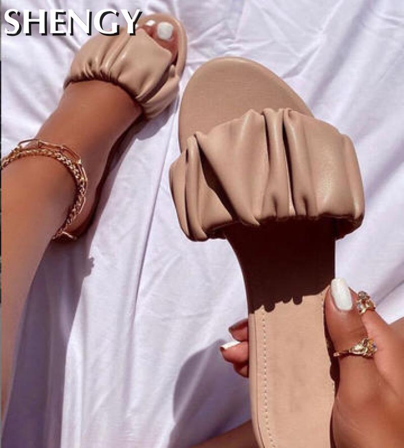 

Summer Beach Slippers Ladies Flat Slippers Candy Color Casual Outdoor Home Dual Purpose Ladies Flat Sandals, Nude