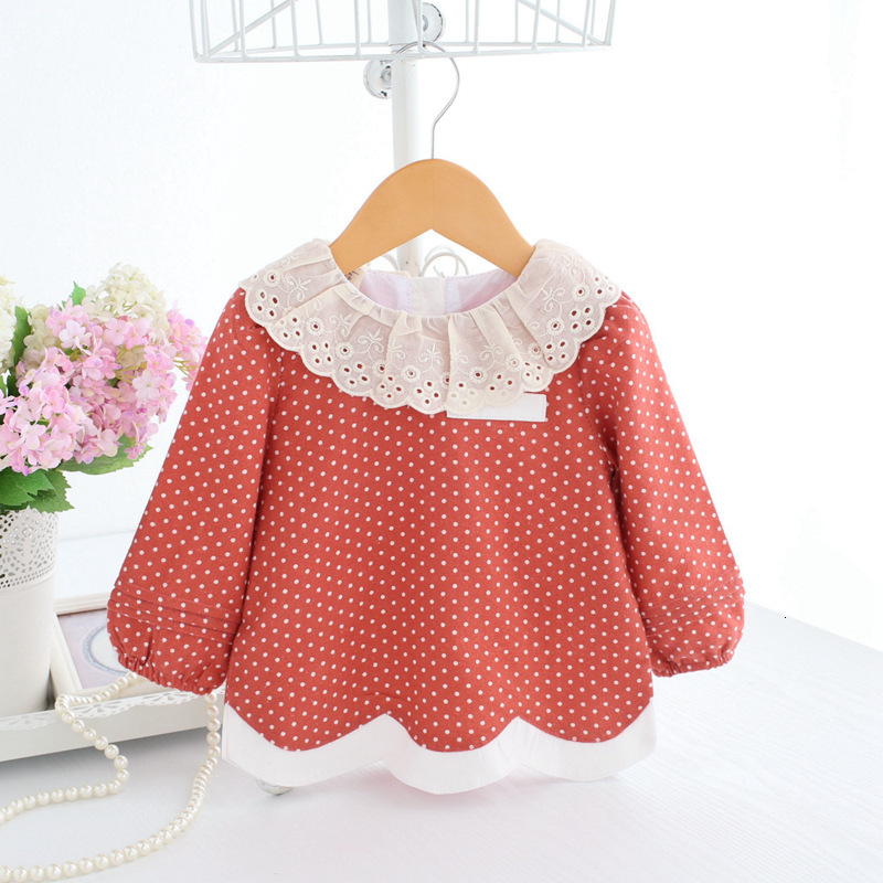 

2021 New Newborn Baby Clothes Dot Lantern Sleeve A-line Lace Cardigan Coat Tops Autumn Girls Outwear 0-2year Brba, Red
