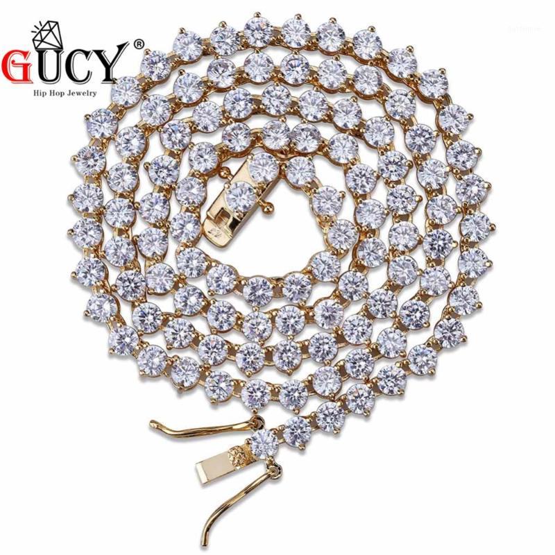 

GUCY Hip Hop 3 Prong Tennis Chain Necklace All Iced Out 1 Row 4mm Micro Pave CZ Stones Necklaces Charm Jewelry For Men Women1