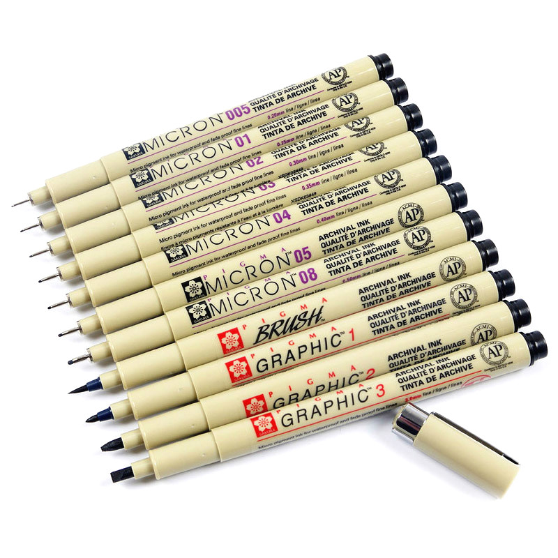 

1pcs Pigment Liner Ink Marker Pen 0.05 0.1 0.2 0.3 0.4 0.5 0.6 0.8 Different Tip Black Fineliner Sketching Brush Pen Pens, 01