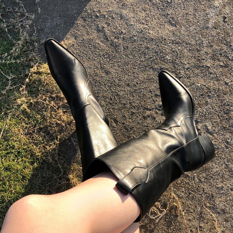 

Autumn 2020 Ladies Boots Leather Thick Heel High Heel Ankle Boots Square Head Winter Fashion Short Black White Size 33-42, Black 4cm