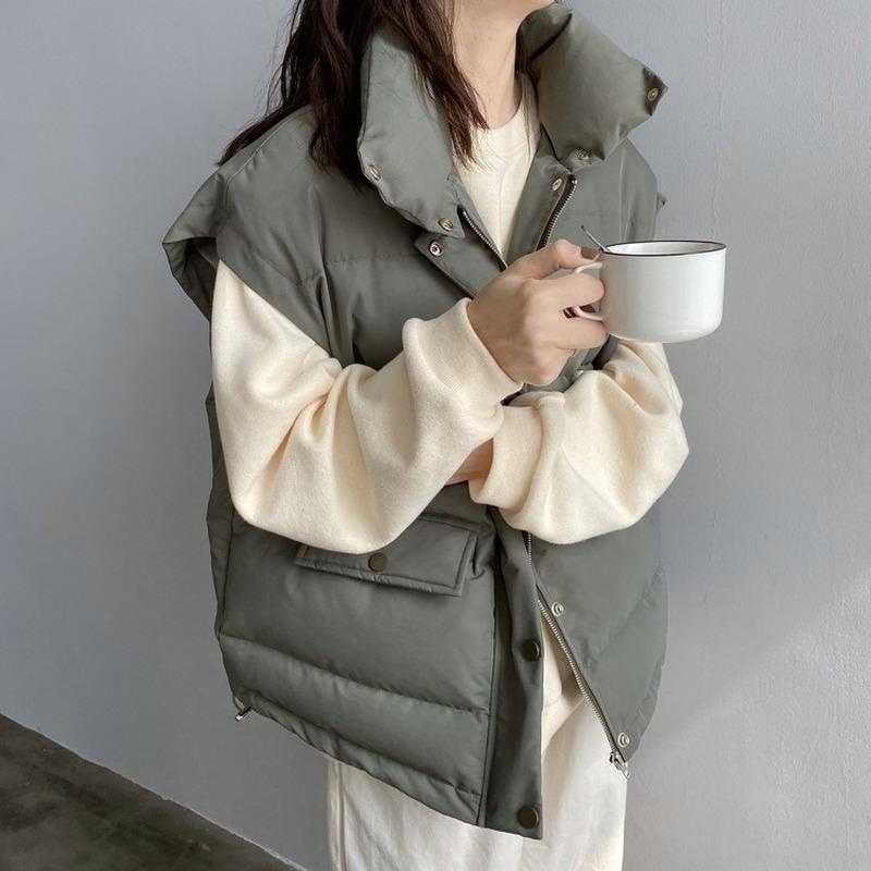 

2020 Winter Women Vest Coat Short Waistcoat Plus Size Sleeveless Outerwear Female Oversize Puffer Jacket Parka, Beige