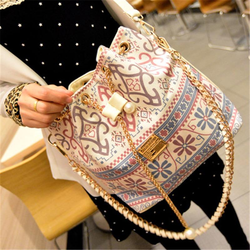 

Bag for Women 2021 Bohemia Style Canvas Drawstring Bucket Bag Pearl Shoulder Handbags Women Messenger Bags Bolsa Feminina Bolsos, Beige