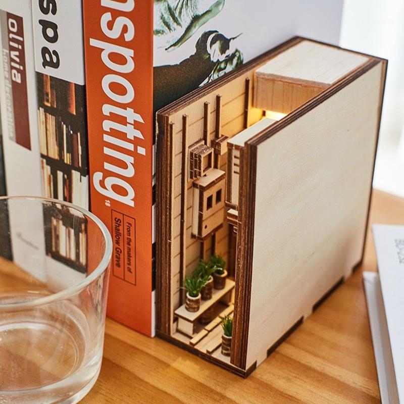 

Wooden Book Nook Inserts Art Bookends DIY Bookshelf Decor Stand Decoration Japanese Style Home Decoration Model Building Kit1