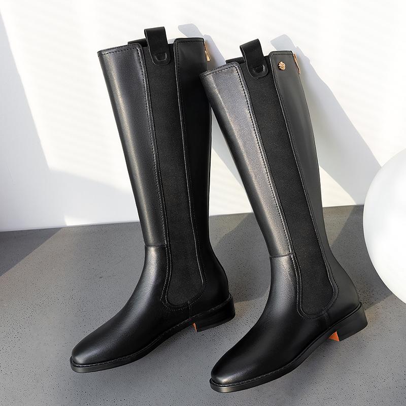

New arrival winter women boots natural Genuine leather Knee high boots Knight Fur one snow 100% cowhide Female, Black