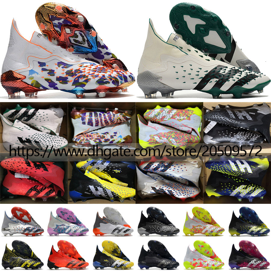 

Send With Bag Predator Freak FG Laceless Soccer Boots Mens High Quality Pogba Football Shoes White Multi Pink Yellow Orange Green Silver Black Red Soccer Cleats