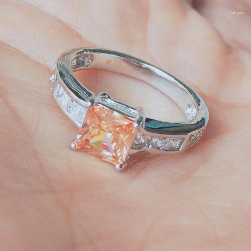 

Band Rings AiMolies Square Brown Morganite Semi-precious Stone Sterling Silver Jewelry Ring Q10091