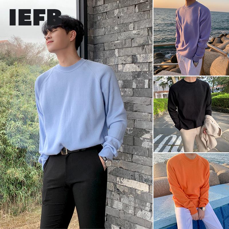 

IEFB autumn winter round neck kintted sweater men's loose Korean fashion kintwear multi-color trend basic clothes for male Y4501, Black