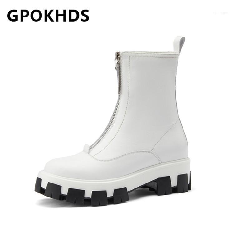 

GPOKHDS 2021 women Ankle boots Sheepskin Winter short plush Round Toe Zipper High heels female Riding boots size 391, White