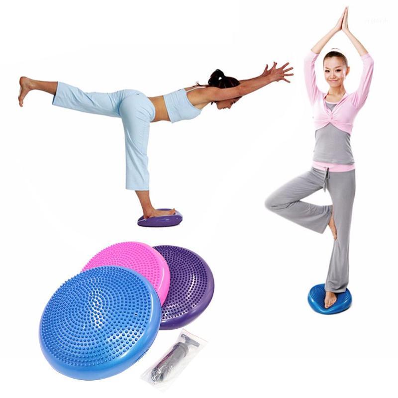 

PVC Yoga Balancing Thickening Ball Pad Inflatable Yoga Mat Natural Rubber Training Stability Disc Soft Flexible Fitness Sports1, Blue