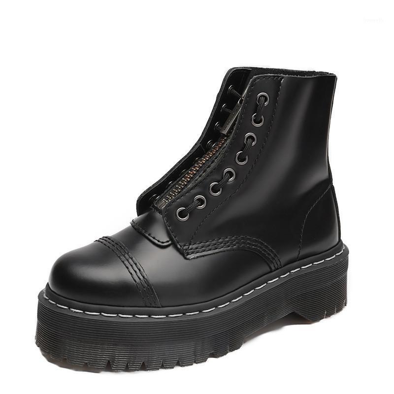 

Size35-41 Chunky Motorcycle Boots For Women Autumn 2020 Fashion Round Toe Lace-up Combat Boots Ladies Shoes1, Black