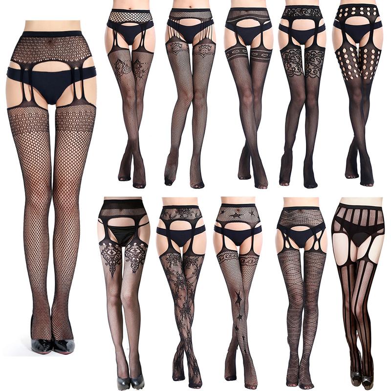 

Sexy Lace Stockings Women Fashion Black Transparent Lace Nylon Stockings Pantyhose Hollow Out Thigh High Fishnet Tights Lingerie, 1pcs style b