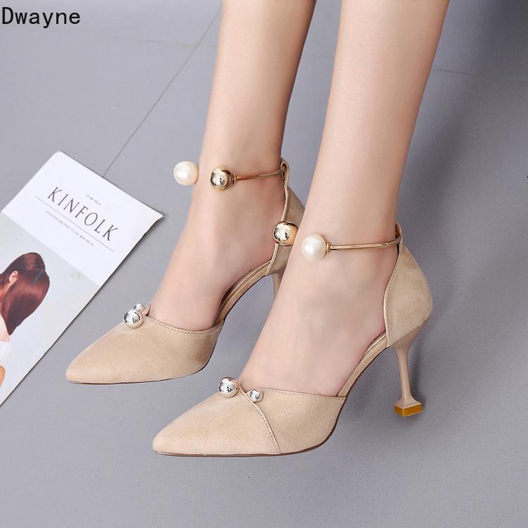 

2021 new hot Korean fashion pointed high heels pearl fashion high heels trend sexy, Black