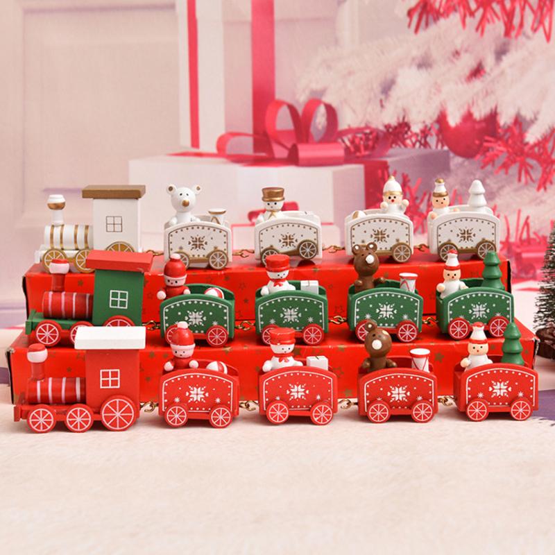 

New Christmas train painted wood with Santa/bear Xmas kid toys gift ornament navidad Christmas Decoration for home New Year gift