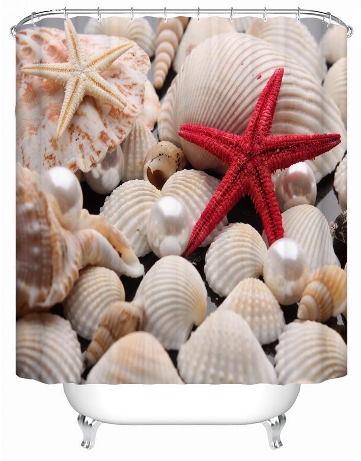 

Conch starfish pearl Bathroom Shower curtain1