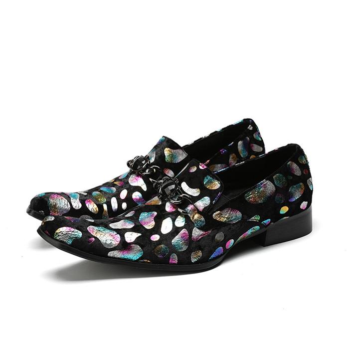 

Personalized Stone pattern leather men shoes casual men pointed toe shoes printed metal chains fashion wedding dress, As pic