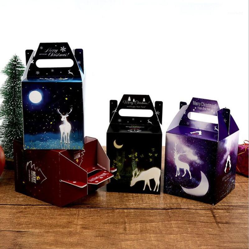 

10x8.5x8.5cm 5/10/20pcs hot sale new cmoon and moose four color snow Christmas Eve apple package gift box luminous peace fruit1